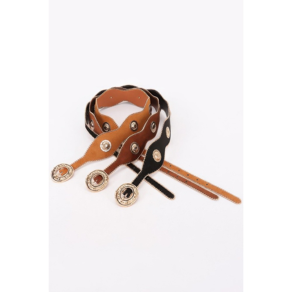 Scalloped Medallion Belt Womens Coffee Gold - Picture 3 of 3